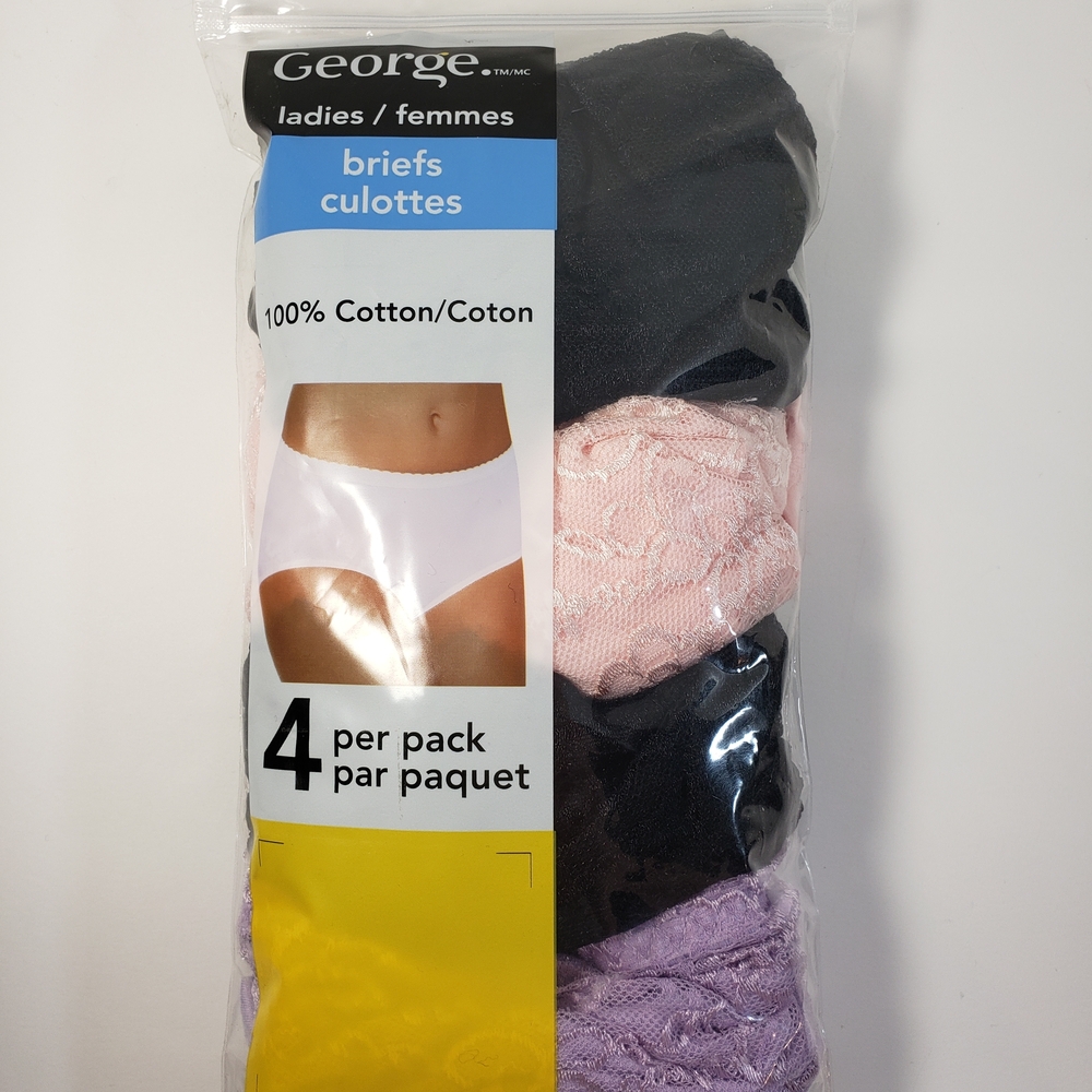 George Women's Cotton Briefs 4-Pack - Black, Pink, Purple - X LARGE